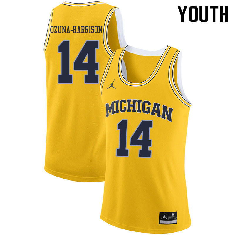 Youth #14 Rico Ozuna-Harrison Michigan Wolverines College Basketball Jerseys Sale-Yellow - Click Image to Close
